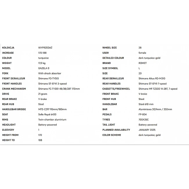Velosipēds ROMET GAZELA 0 Grafīts 28200512-A 20L