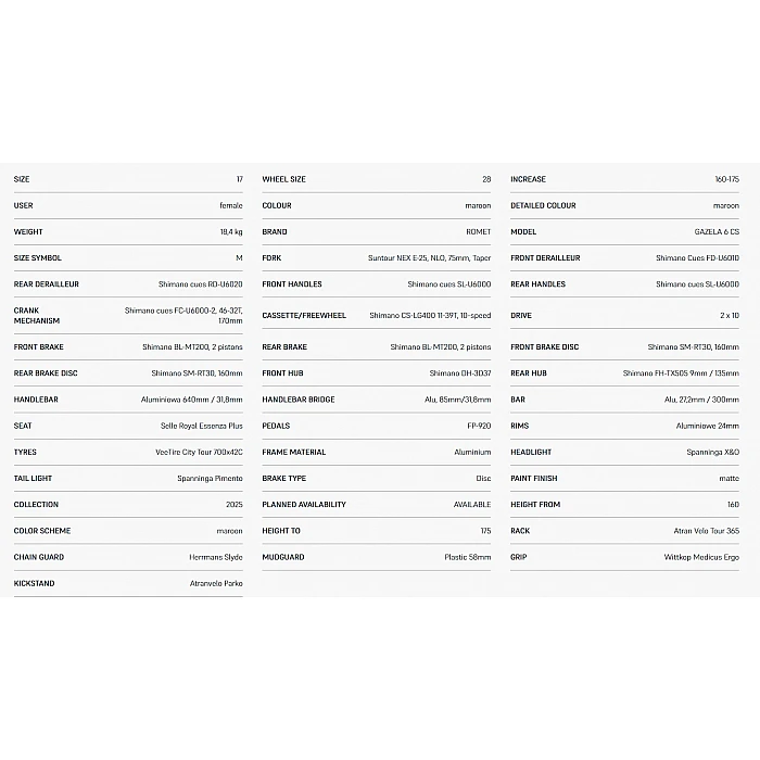 ROMET GAZELA 6 CS (AR) 28180551-A 17M Bordo BICYCLE