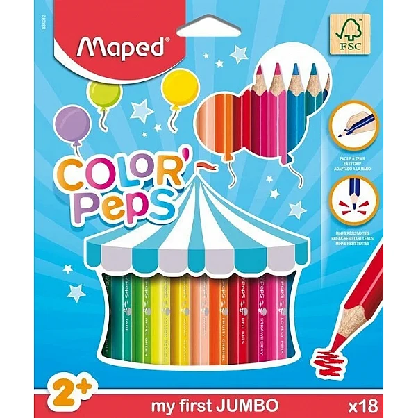 Krāsainie zīmuļi "MAPED Color'Peps JUMBO" (18 krāsas)