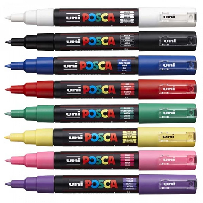 Marķieri UNI Posca (PC-1M-8) Pamatkrāsas 8 krāsas