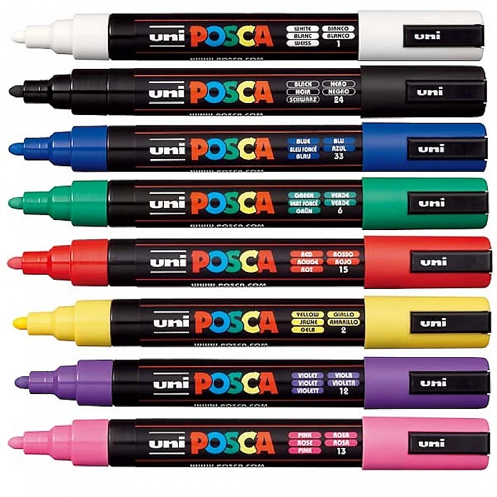 Marķieri UNI Posca (PC-5M-8) Pamatkrāsas 8 krāsas