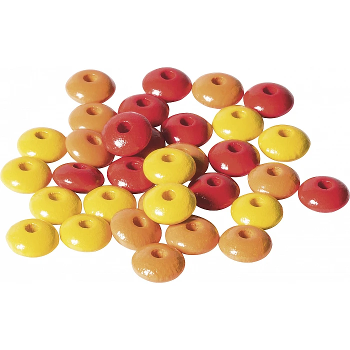 Koka pērlītes - dzeltenas, oranžas, sarkanas (10 mm, 33 gb.)