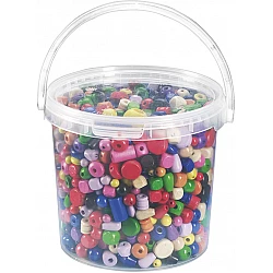 Деревянные бусины в ведерке - ассорти цветов (D6 - 25 мм)