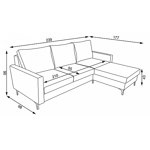 Stūra dīvāns "Milano" (maināmas puses) 239x90x177