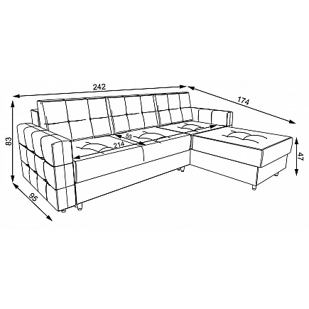 Stūra dīvāns 'Paris" (iespēja mainīt stūrus) 242x83x174