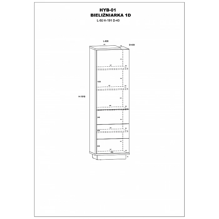 Plaukts "HYBRID" 60x191x40