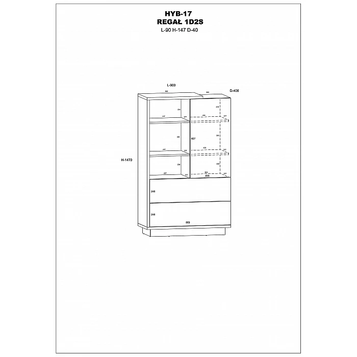 Plaukts "HYBRID" 90x147x40