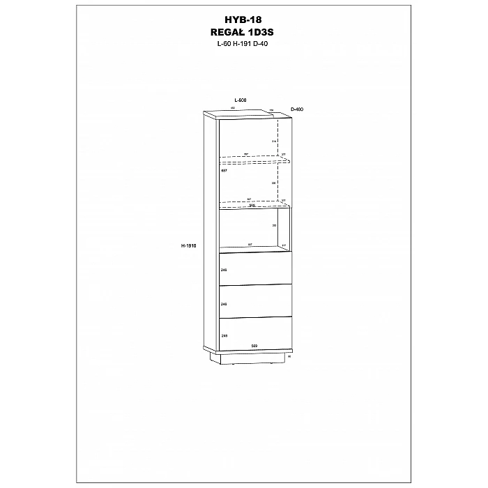Plaukts "HYBRID" 60x191x40