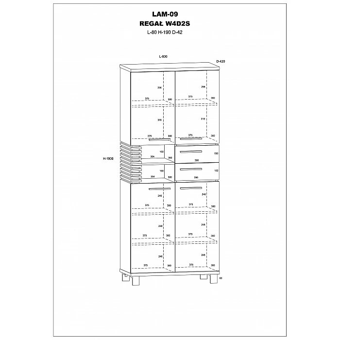 Plaukts "LAMIR" (glancēts) 80x190x42