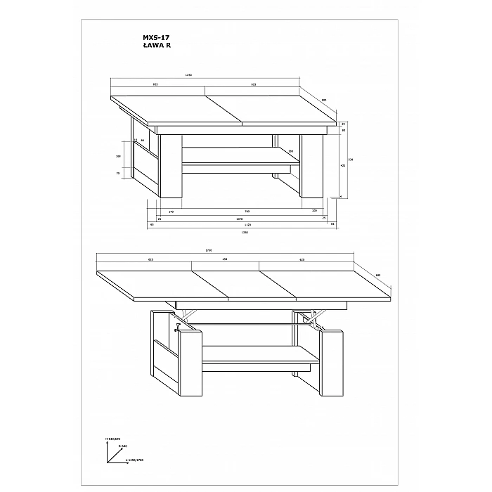 Izvelkams žurnālgalds "MAXIMUS" 125/170x53x68