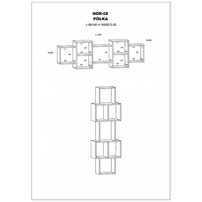 Piekarnāms plaukts "NORDIS" 50/160X160/50X25