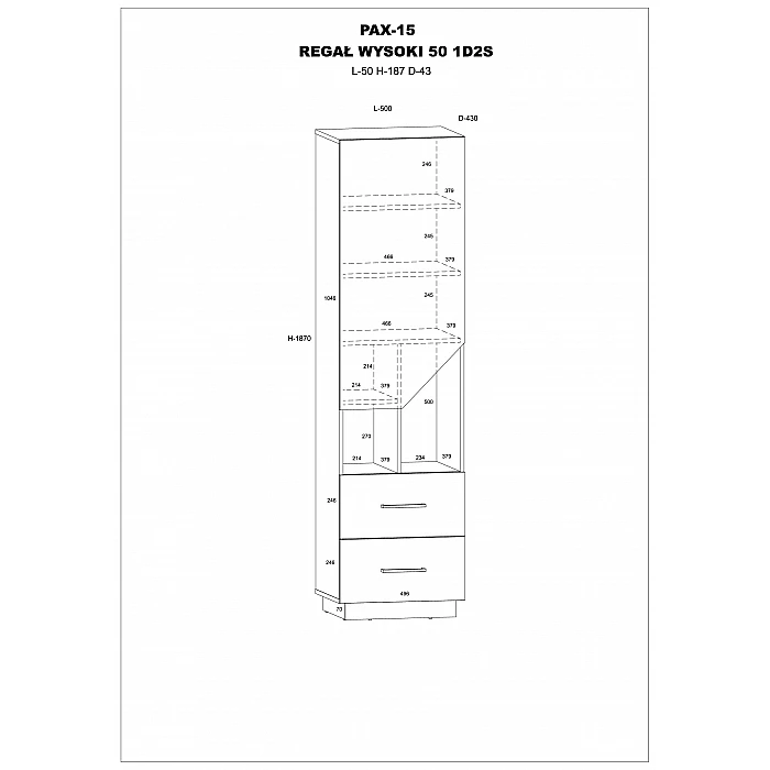 Plaukts "PAX" 50x187x43