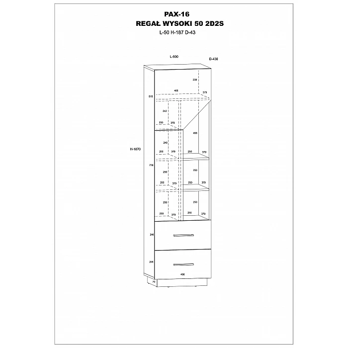 Plaukts "PAX" 50x187x43