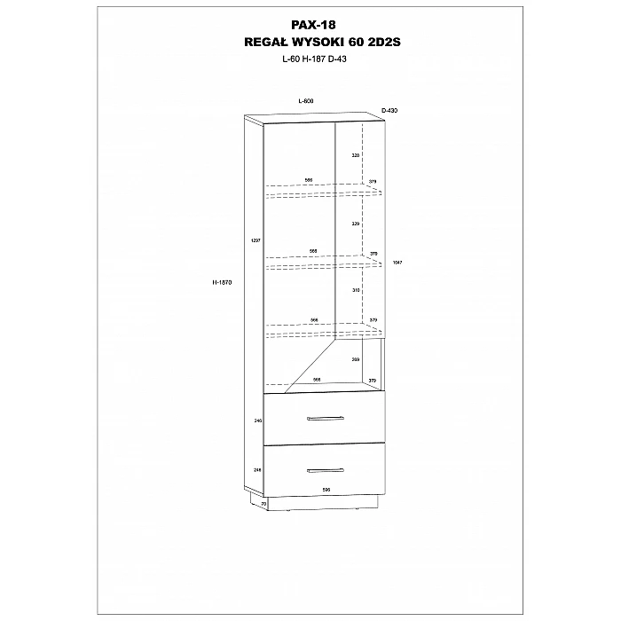 Plaukts "PAX" 60x187x43