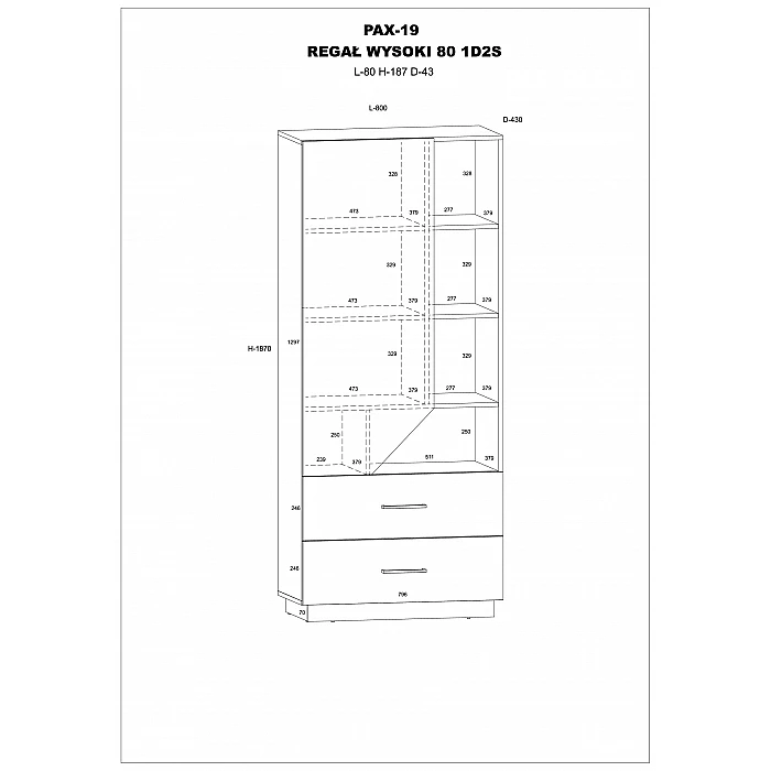Plaukts "PAX" 80x187x43