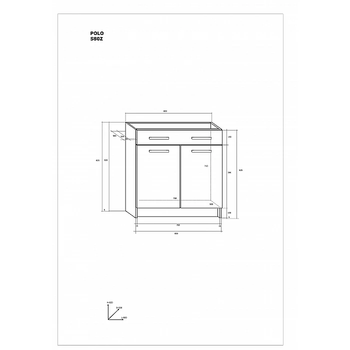 Virtves skapītis "POLO" 80x82.5x52