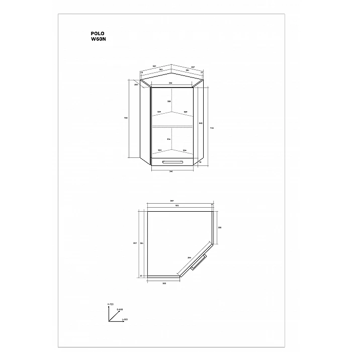 Virtves skapītis "POLO" 59.7/59.7x72x30