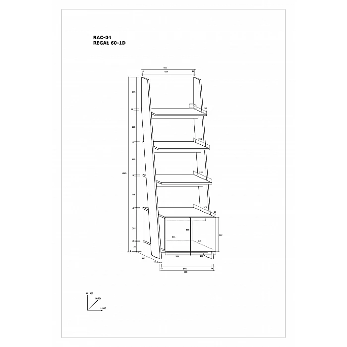 Plaukts "RACK" (glancēts) 60x196x37