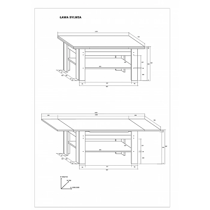 Izvelkams žurnālgalds "SYLWIA" 110/160x58.7x70