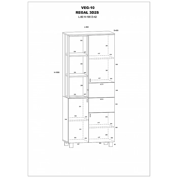 Plaukts "VEGAS" 80x190x42
