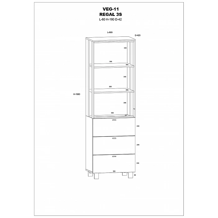 Plaukts "VEGAS" 60x190x42