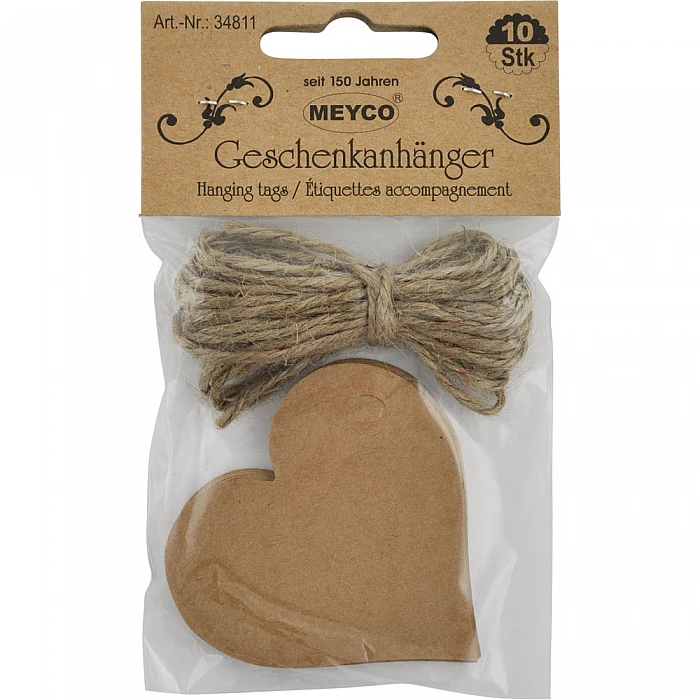 Картонные бирки-сердечки (6 см, 10 шт.)