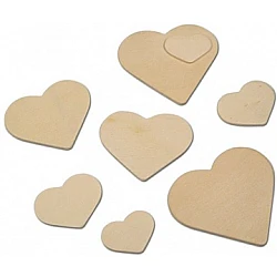 Wooden hearts (12 pcs, 15–46 mm)