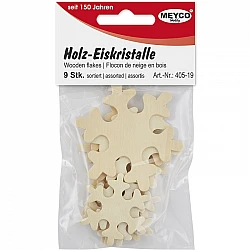 Wooden Snowflakes (9 pcs, 39–64 mm)