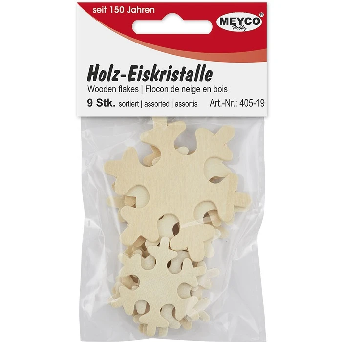 Wooden Snowflakes (9 pcs, 39–64 mm)