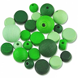 Wooden bead mix, green, 25 pcs