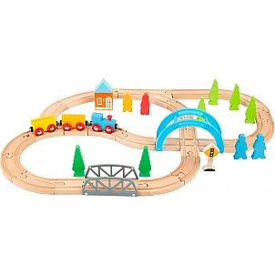 Wooden toy train with tracks