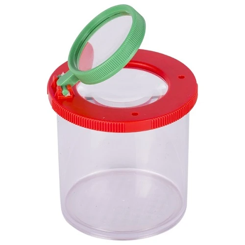 Container with magnifying glass