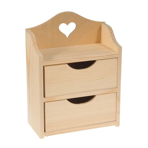 Wooden Shelf with 2 Drawers and Decorative Heart