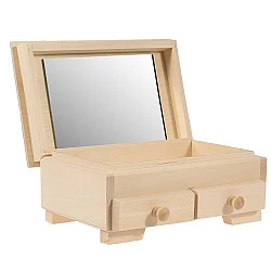 Wood Box with 2 Drawers and Mirror