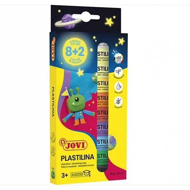 Jovi Modelling Clay, 8 Basic Colours + 2 Glow-in-the-Dark