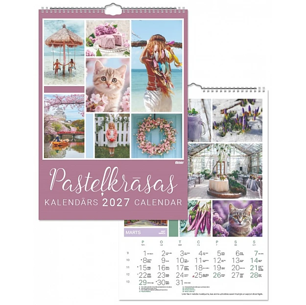 Wall Calendar Pastel Colors 2027