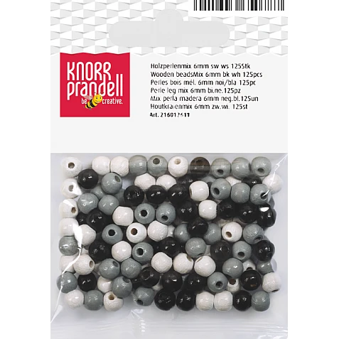 Koka pērlītes-balta-pelēka-melna (6 mm, 125 gb.)