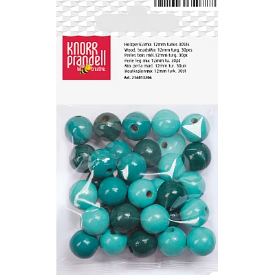 Wood Beads - Turquoise Mix (12 mm, 30 pcs)