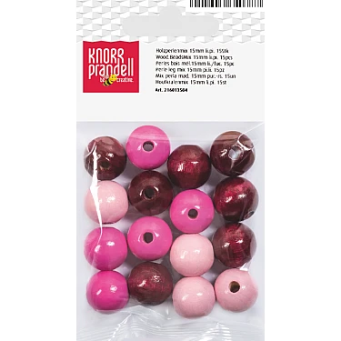 Wooden beads - rose and pink mix (15 mm, 15 pcs)